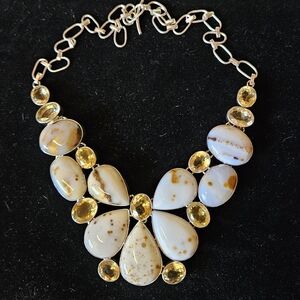 Elegant Yellow and Cream Gemstone Statement Necklace